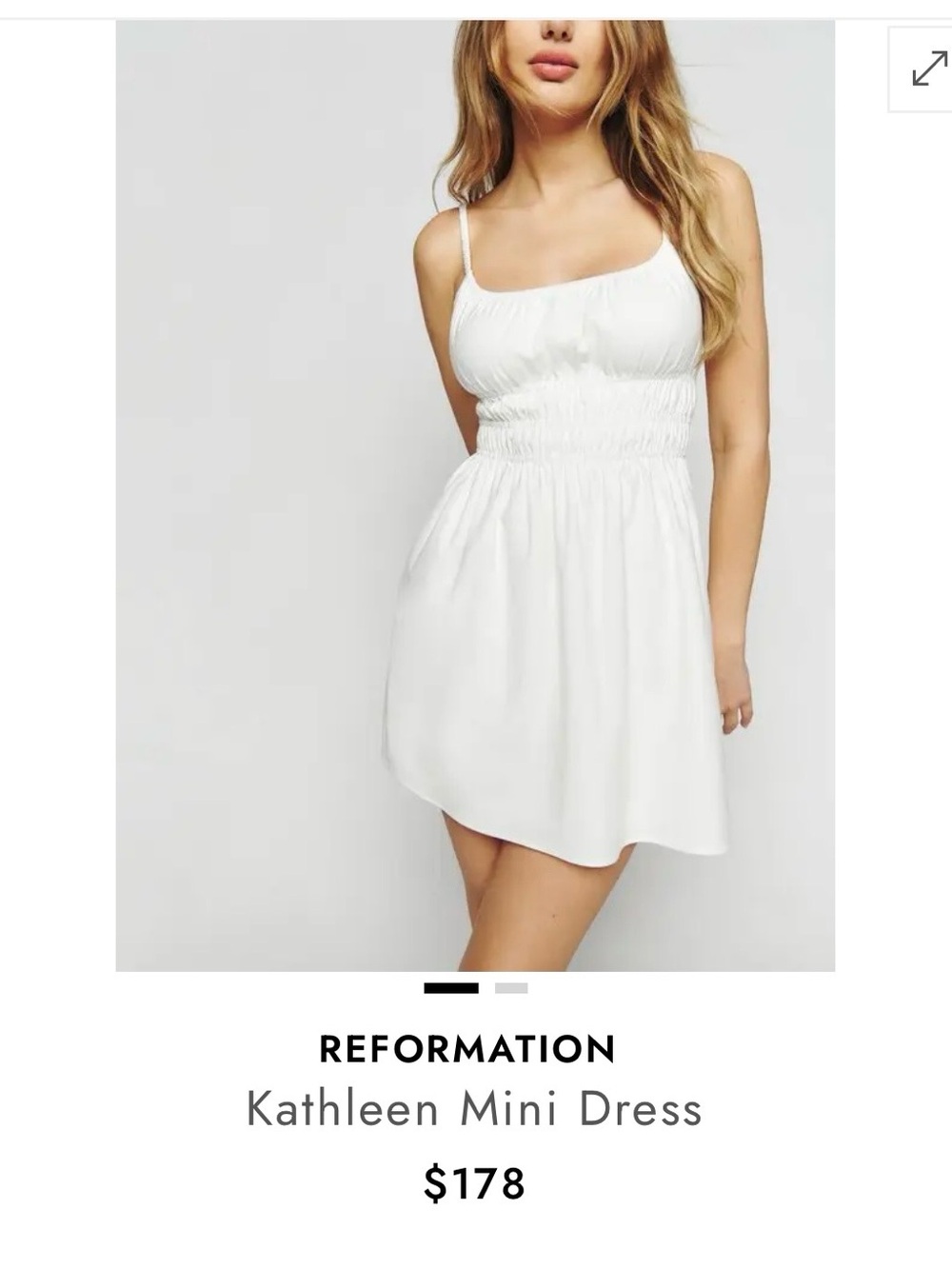 Reformation White Smocked Waist Mini Dress